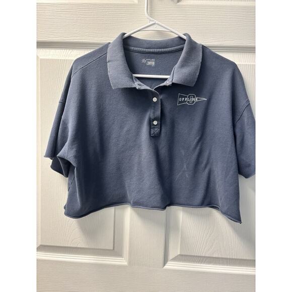 Aerie 90’s Inspired Cropped Navy Polo - Picture 1 of 4